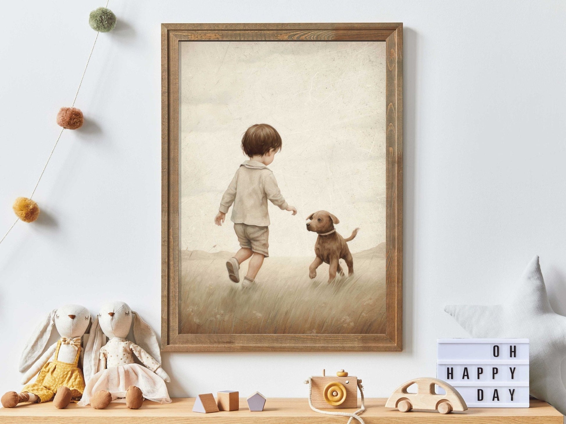 Puppy Nursery Print, Vintage Boy's Room Decor, Adorable Canine Art - WildfieldPrints