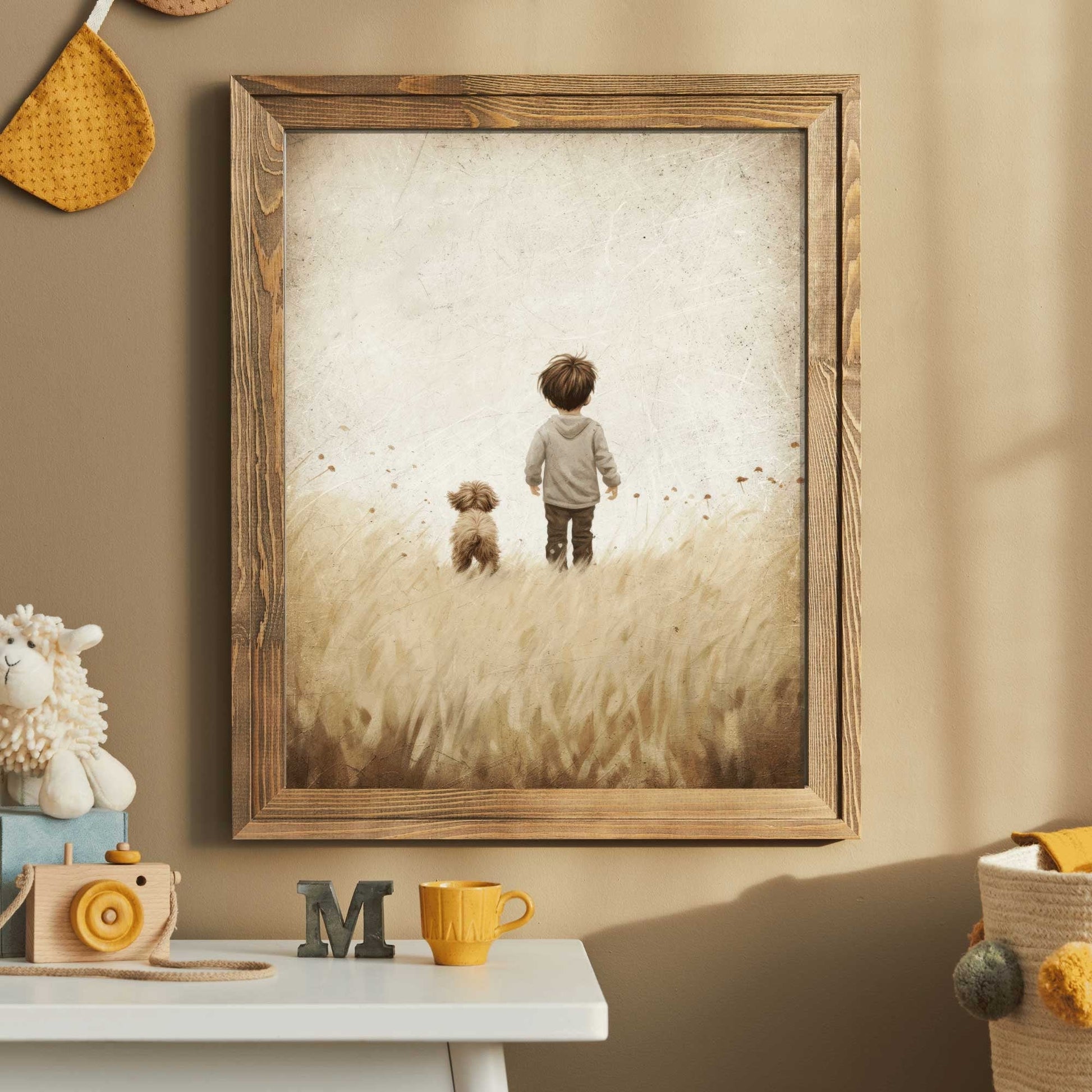 Puppy Nursery Print, Vintage Boy's Room Decor, Dog Lover Wall Art - WildfieldPrints