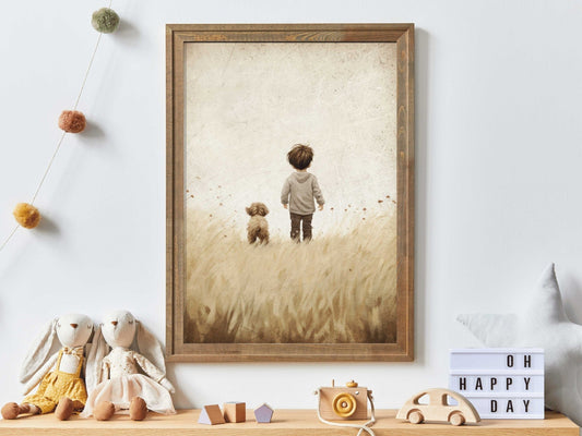 Puppy Nursery Print, Vintage Boy's Room Decor, Dog Lover Wall Art - WildfieldPrints