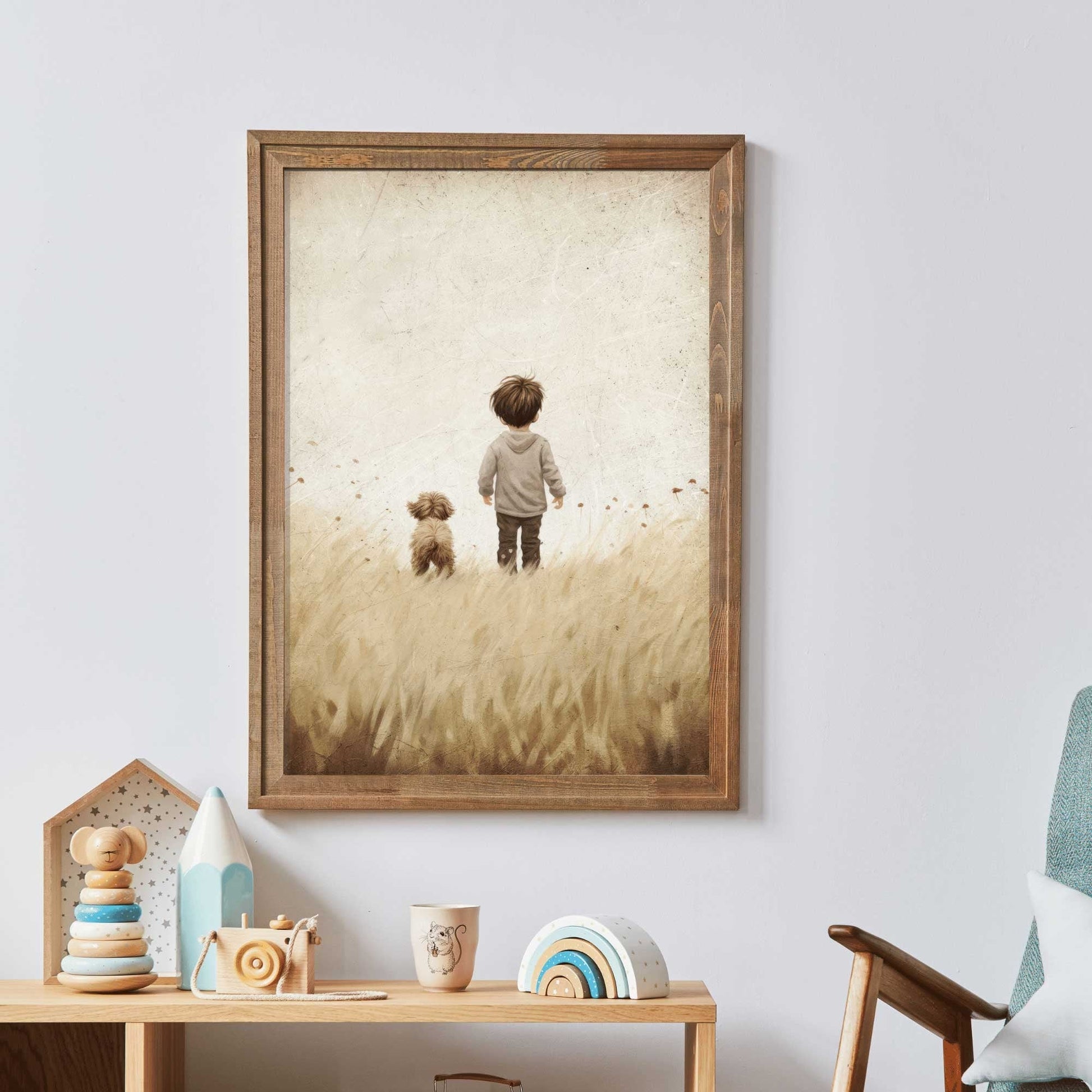 Puppy Nursery Print, Vintage Boy's Room Decor, Dog Lover Wall Art - WildfieldPrints