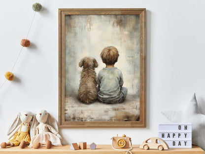 Puppy Nursery Print, Vintage Boy's Room Decor, Rustic Dog Art - WildfieldPrints