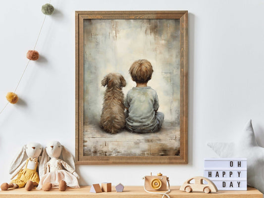 Puppy Nursery Print, Vintage Boy's Room Decor, Rustic Dog Art - WildfieldPrints