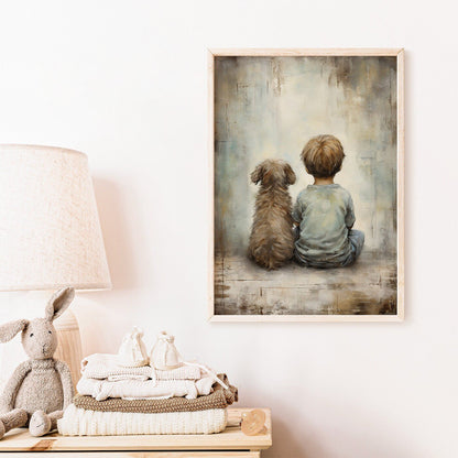 Puppy Nursery Print, Vintage Boy's Room Decor, Rustic Dog Art - WildfieldPrints