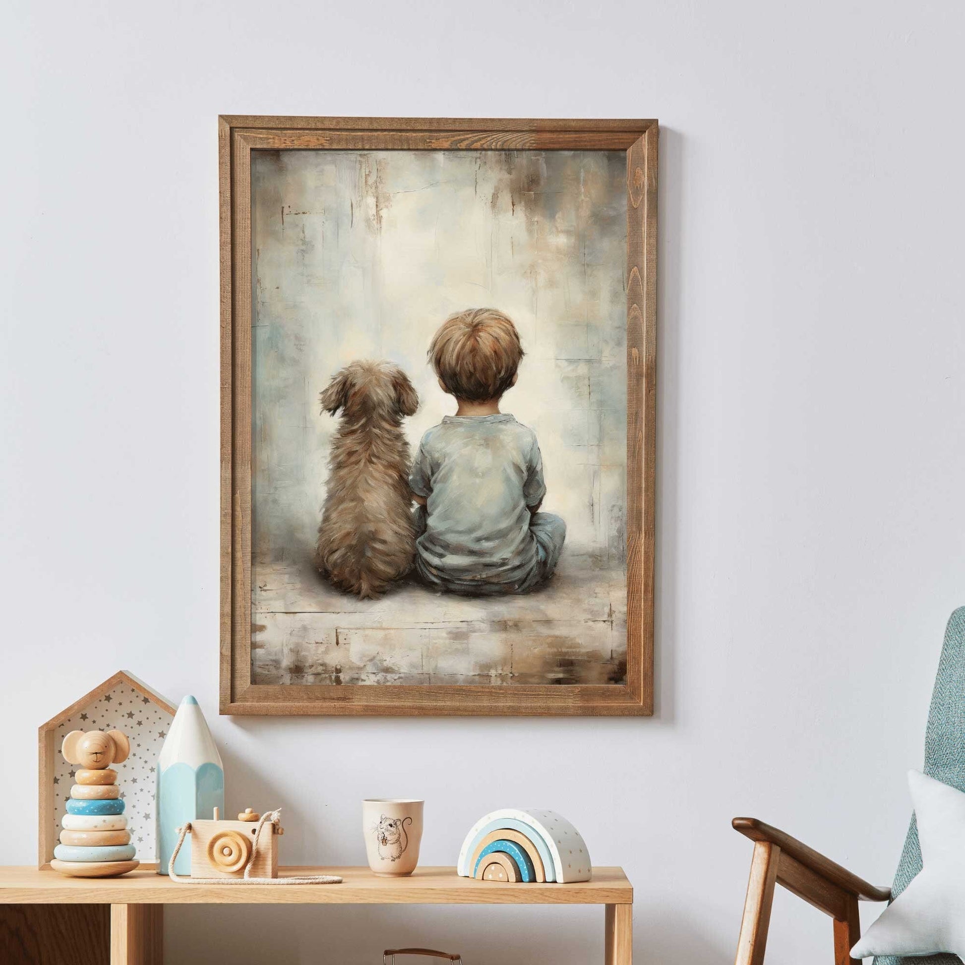 Puppy Nursery Print, Vintage Boy's Room Decor, Rustic Dog Art - WildfieldPrints