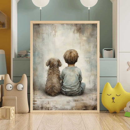 Puppy Nursery Print, Vintage Boy's Room Decor, Rustic Dog Art - WildfieldPrints
