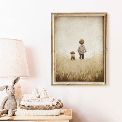 Puppy Nursery Print, Vintage Dog Painting, Boys Room Wall Decor - WildfieldPrints
