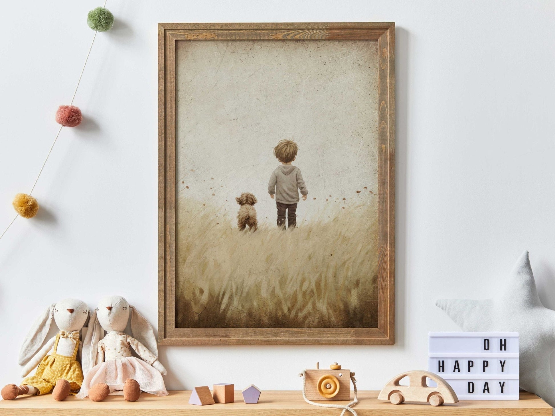 Puppy Nursery Print, Vintage Dog Painting, Boys Room Wall Decor - WildfieldPrints