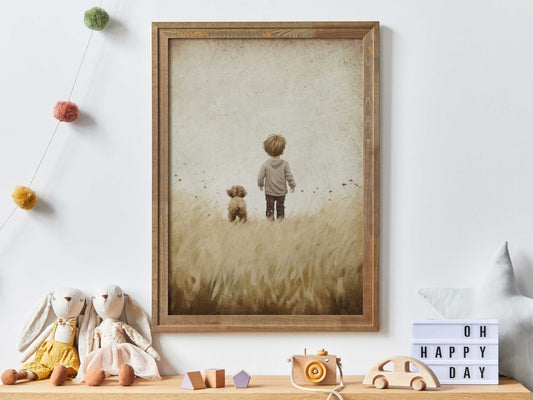 Puppy Nursery Print, Vintage Dog Painting, Boys Room Wall Decor - WildfieldPrints
