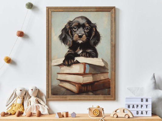 Puppy Wall Art, Nursery Reading Decor, Kids Study Room Print - WildfieldPrints