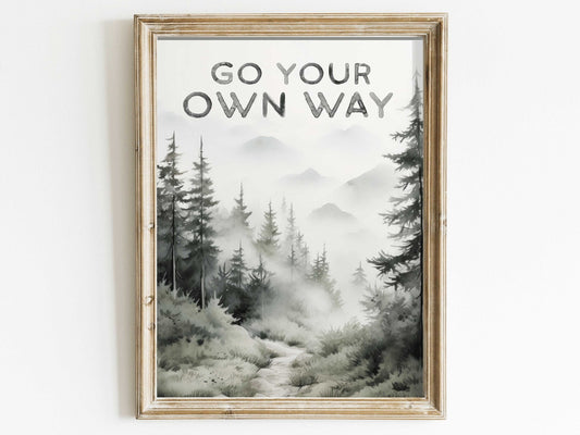 Quote Wall Art, Forest Path Watercolor Decor, Inspirational Design - WildfieldPrints
