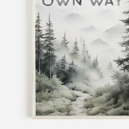 Quote Wall Art, Forest Path Watercolor Decor, Inspirational Design - WildfieldPrints