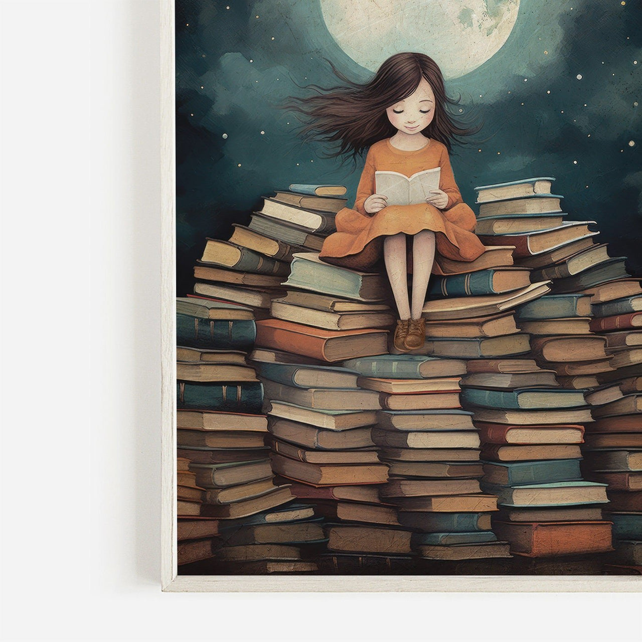 Girl Reading Wall Art – Toddler Room Print for Girls