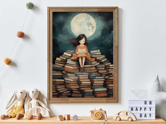 Reading Book Wall Art, Girls Room Decor, Toddler Room Accent - WildfieldPrints