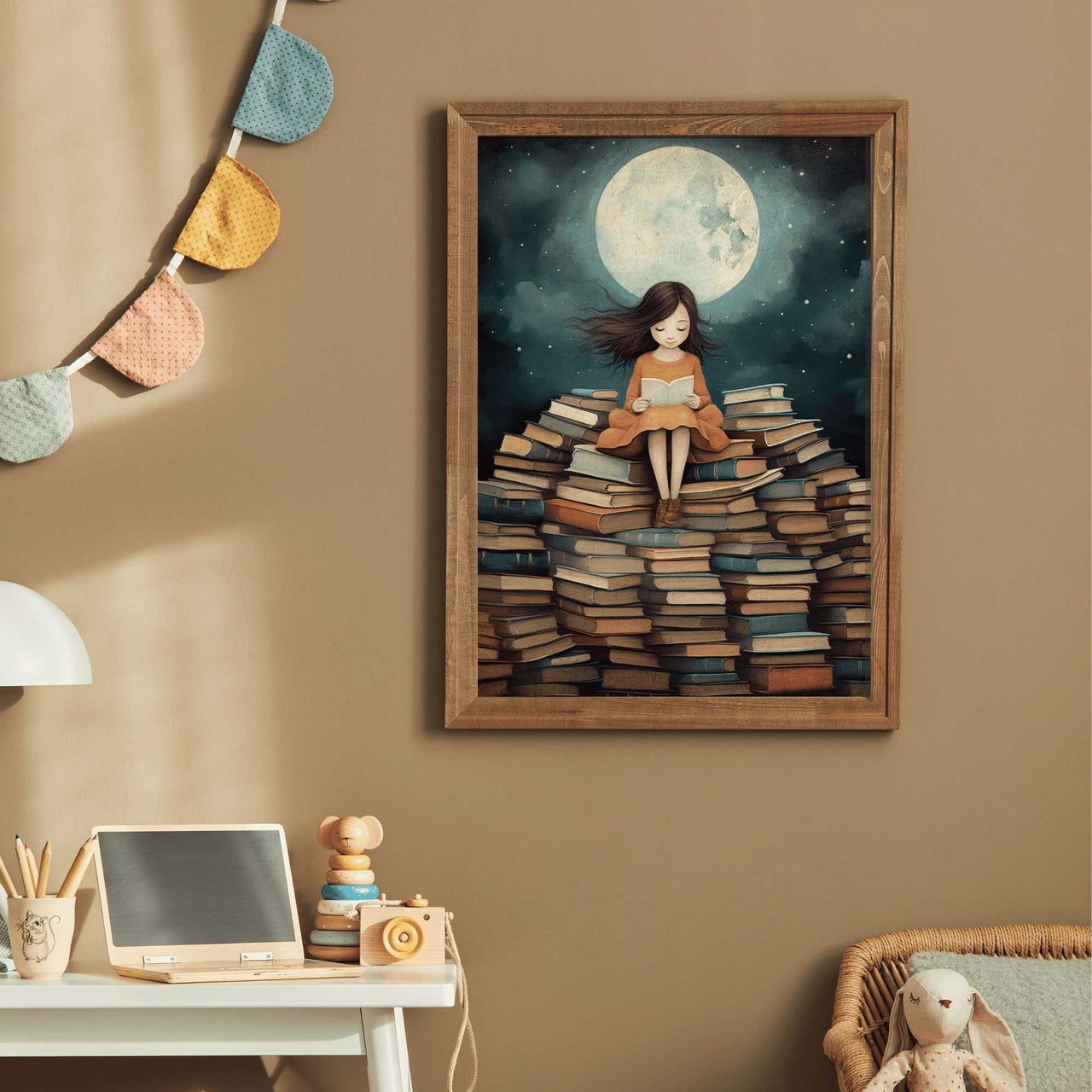 Girl Reading Wall Art – Toddler Room Print for Girls