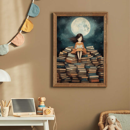 Reading Book Wall Art, Girls Room Decor, Toddler Room Accent - WildfieldPrints