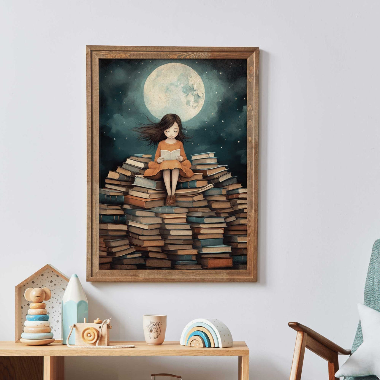 Girl Reading Wall Art – Toddler Room Print for Girls