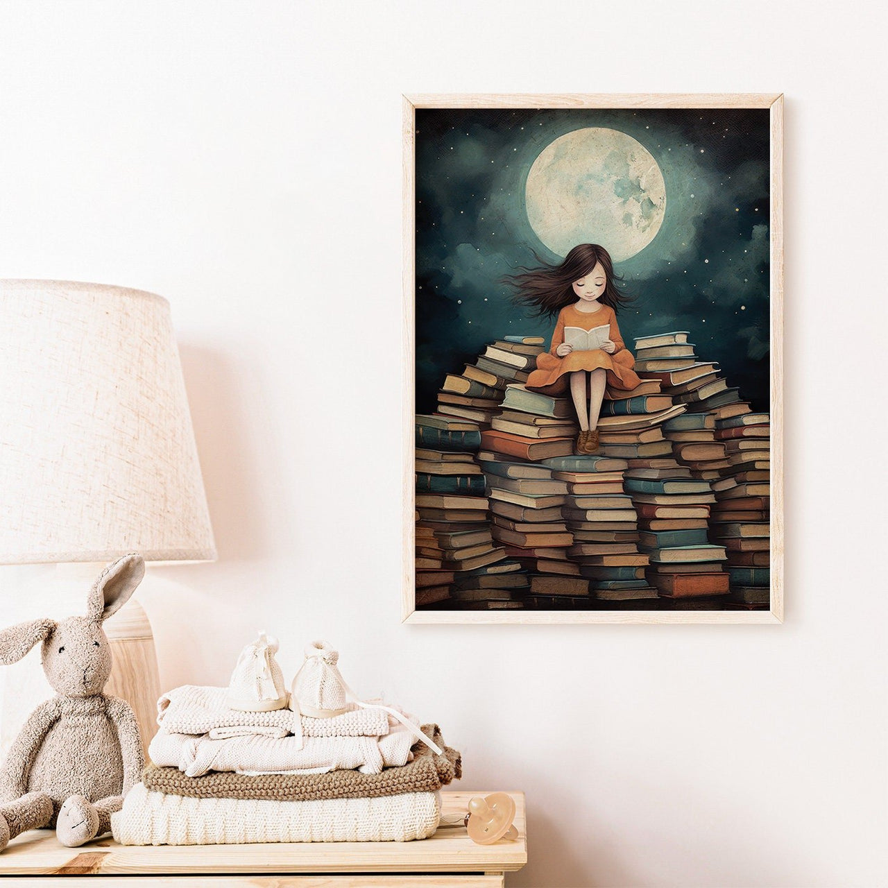 Girl Reading Wall Art – Toddler Room Print for Girls