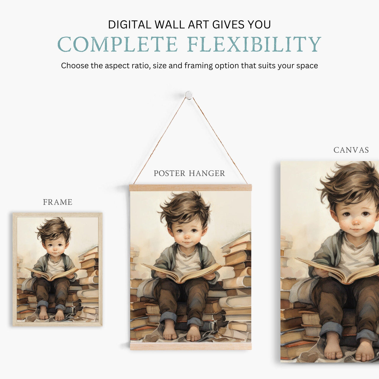 Little Boy Reading Print – Toddler Room Wall Decor
