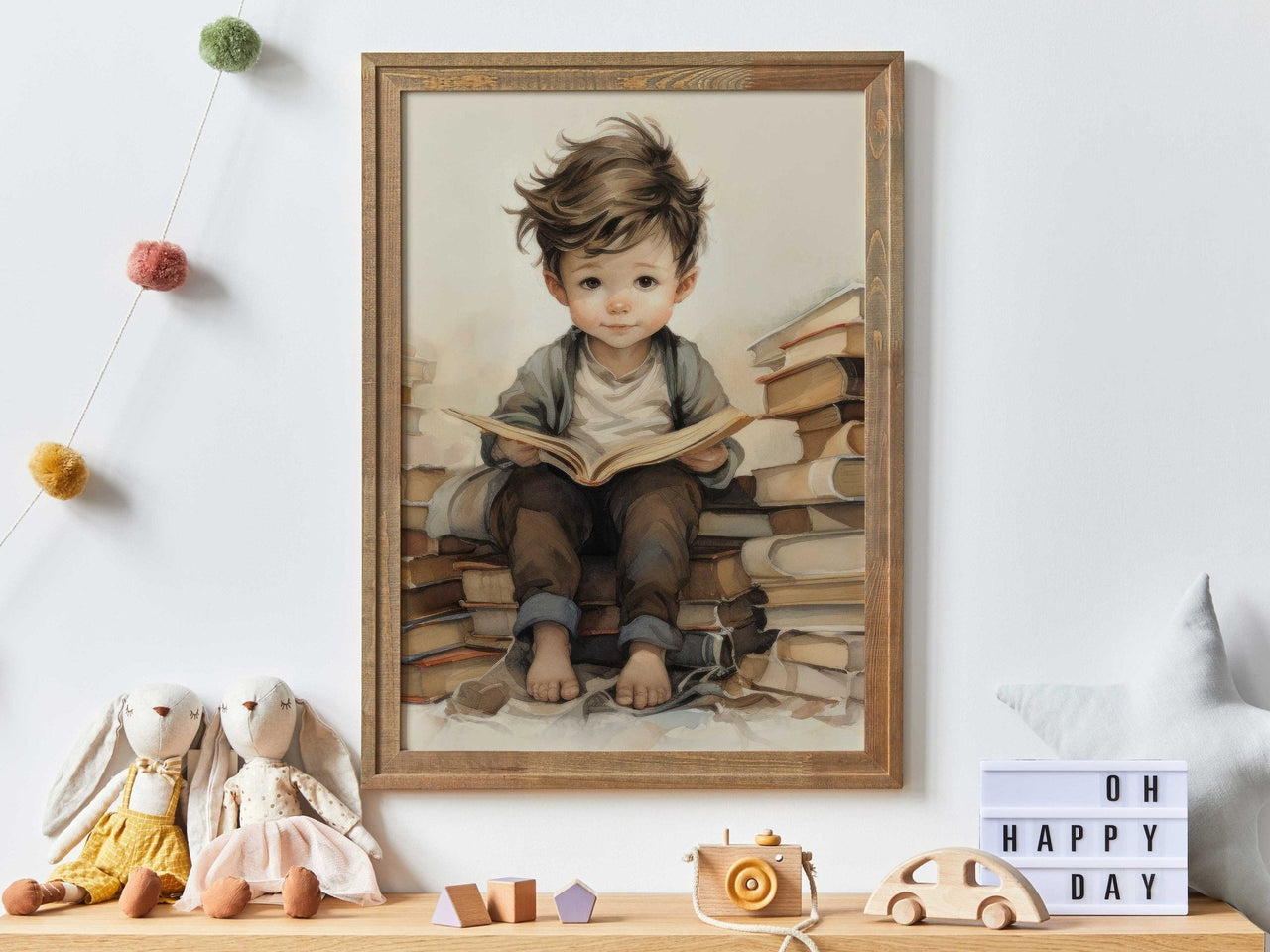 Little Boy Reading Print – Toddler Room Wall Decor