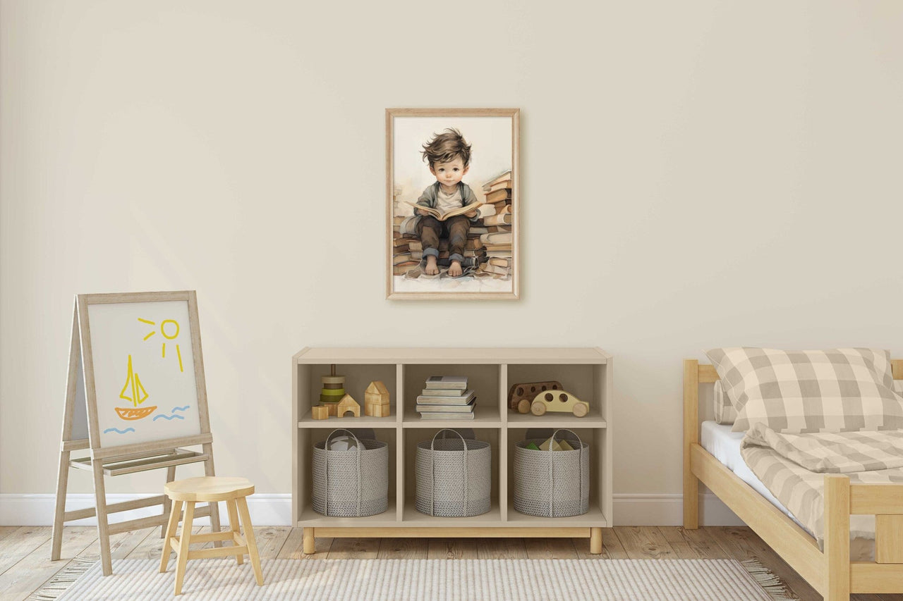 Little Boy Reading Print – Toddler Room Wall Decor