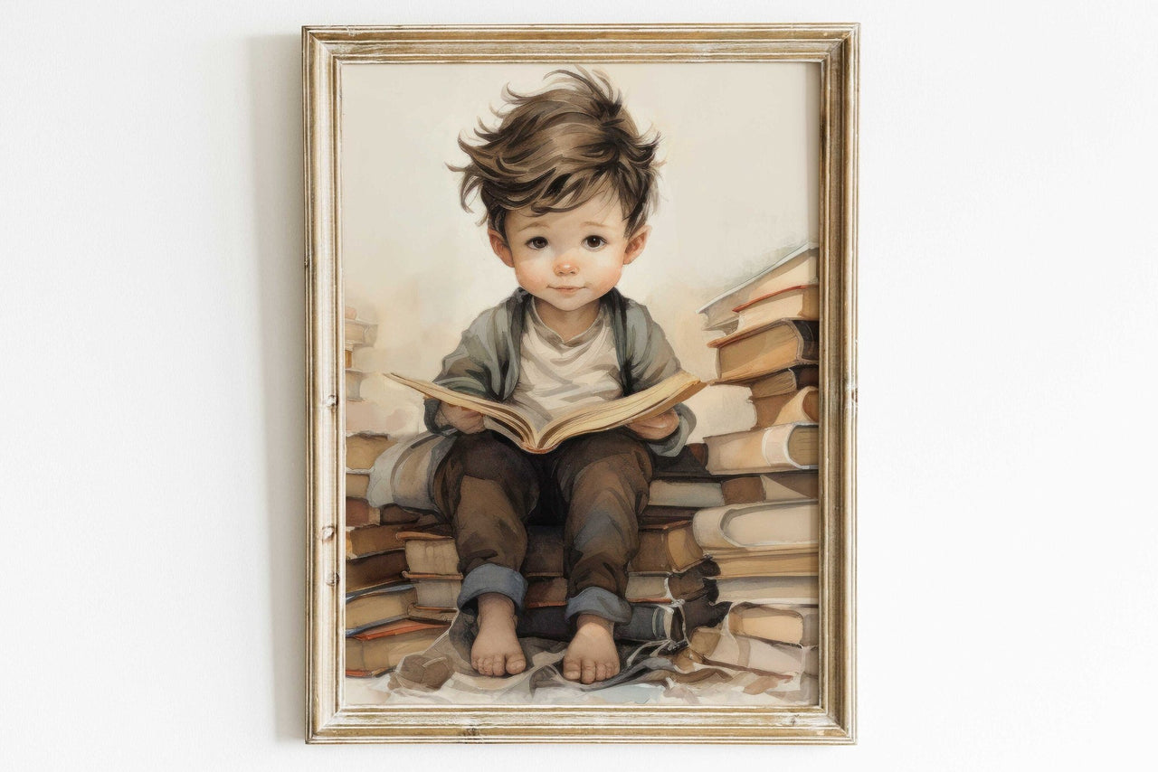 Little Boy Reading Print – Toddler Room Wall Decor