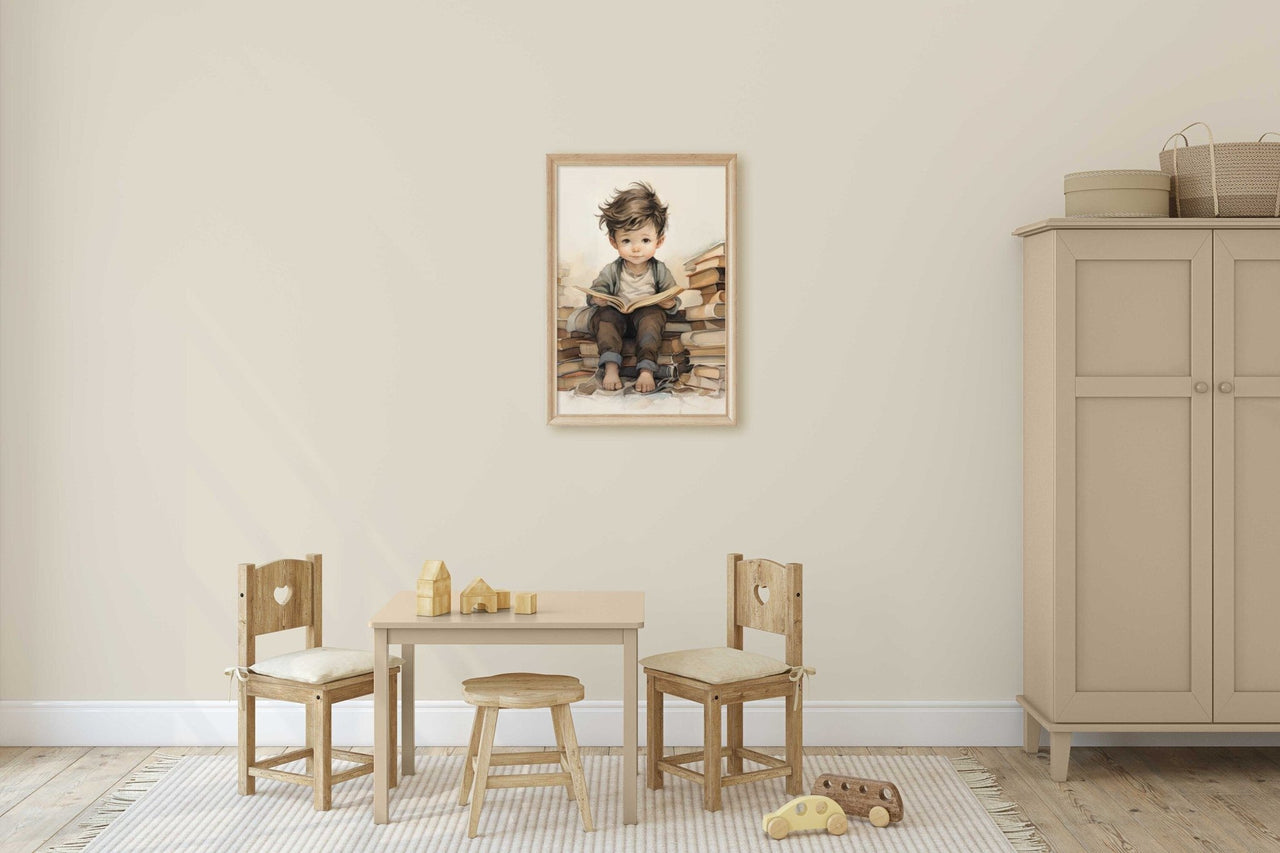 Little Boy Reading Print – Toddler Room Wall Decor