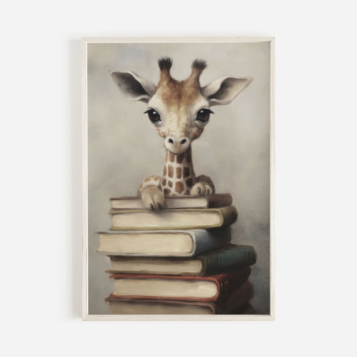 Reading Corner Wall Art, Vintage Giraffe & Books Decor, Kids Room - WildfieldPrints