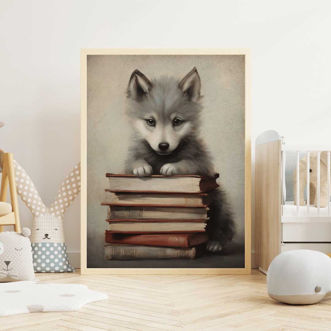 Reading Corner Wall Art, Wolf Nursery Print, Study & Learning Decor - WildfieldPrints