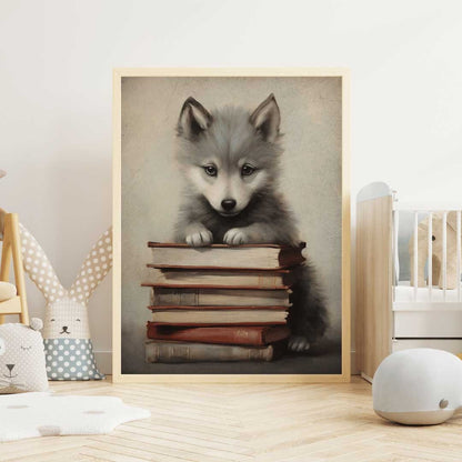 Reading Corner Wall Art, Wolf Nursery Print, Study & Learning Decor - WildfieldPrints