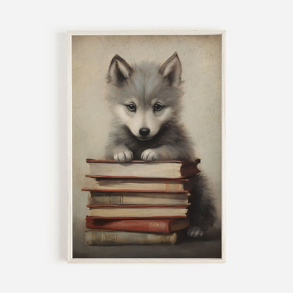 Reading Corner Wall Art, Wolf Nursery Print, Study & Learning Decor - WildfieldPrints