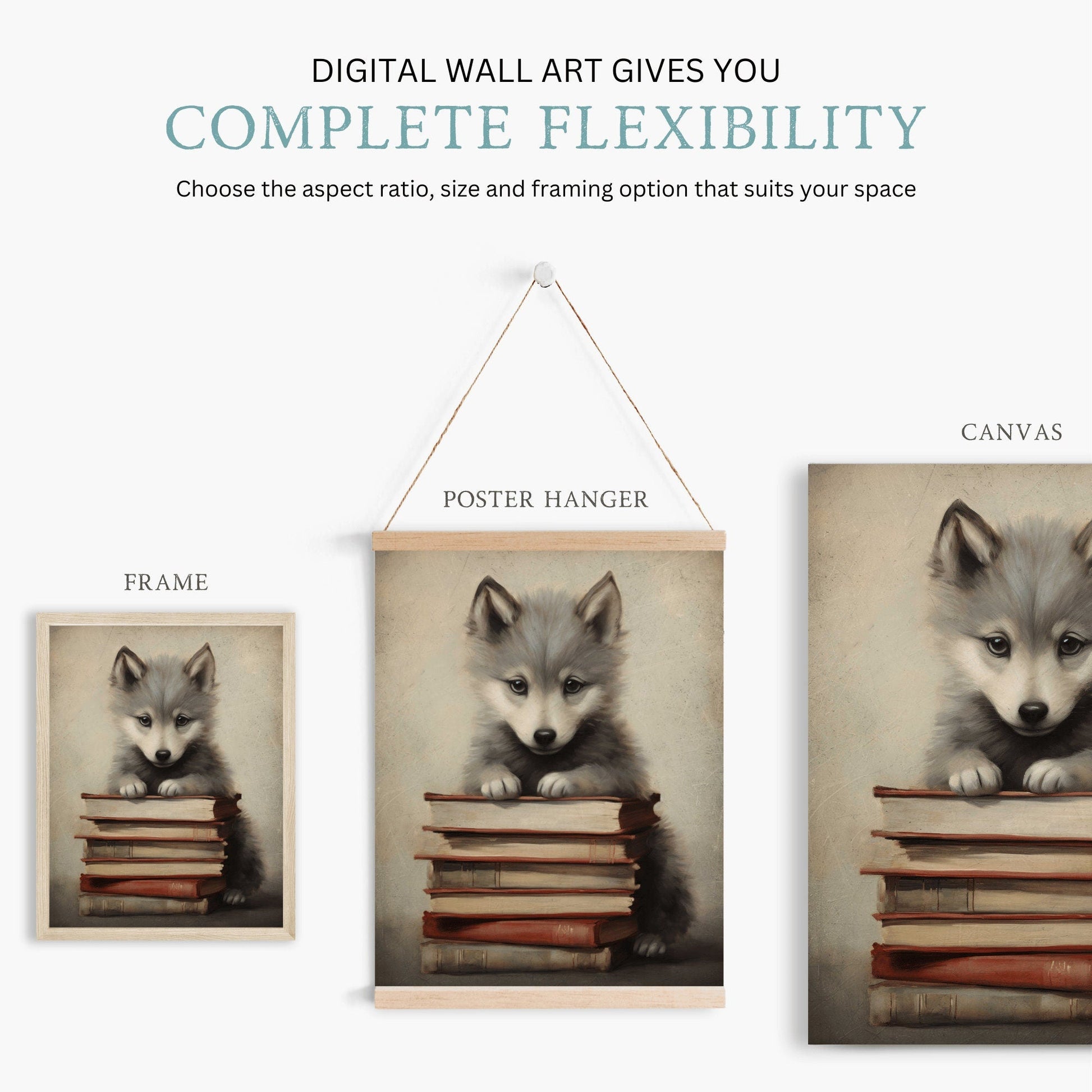 Reading Corner Wall Art, Wolf Nursery Print, Study & Learning Decor - WildfieldPrints