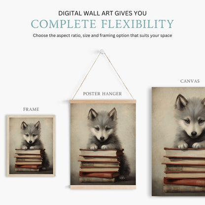 Reading Corner Wall Art, Wolf Nursery Print, Study & Learning Decor - WildfieldPrints