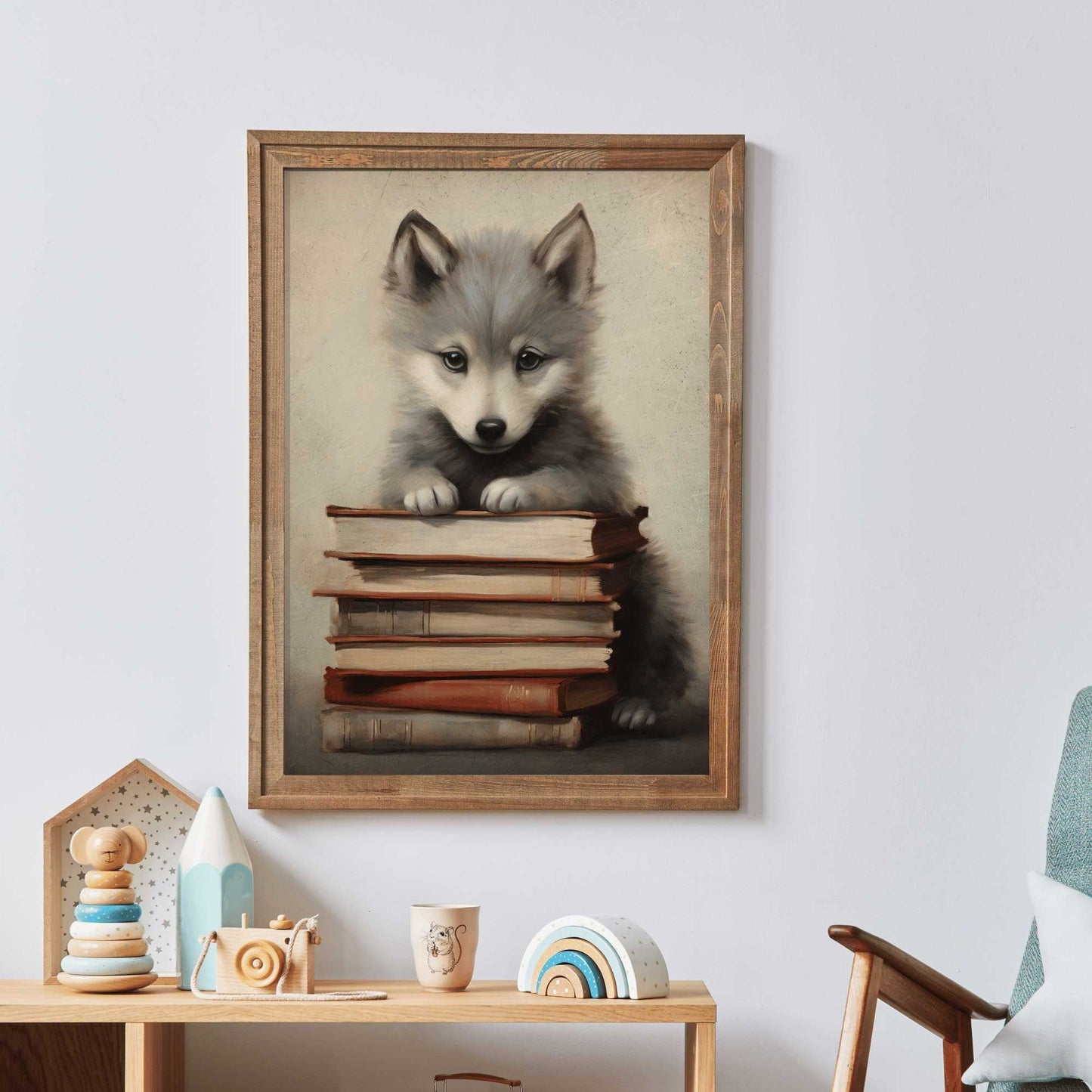 Reading Corner Wall Art, Wolf Nursery Print, Study & Learning Decor - WildfieldPrints