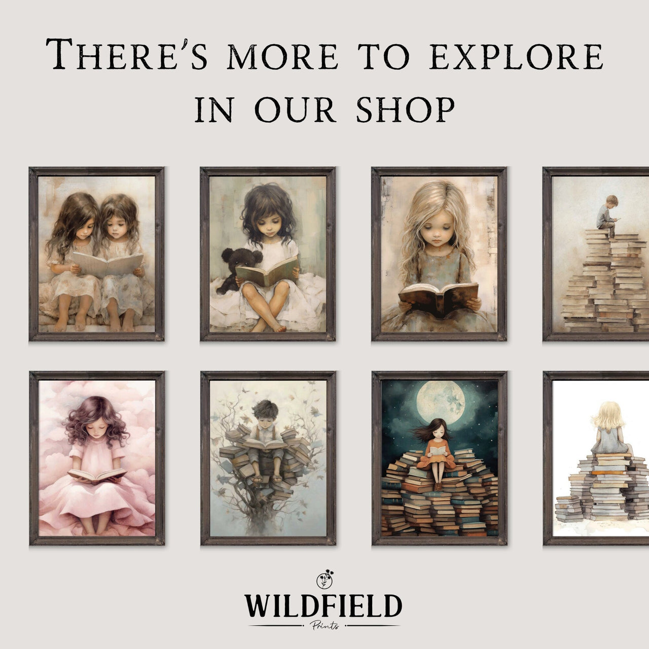 Little Girl on Books Wall Art – Vintage Nursery Print for Toddler Room • Set of 3