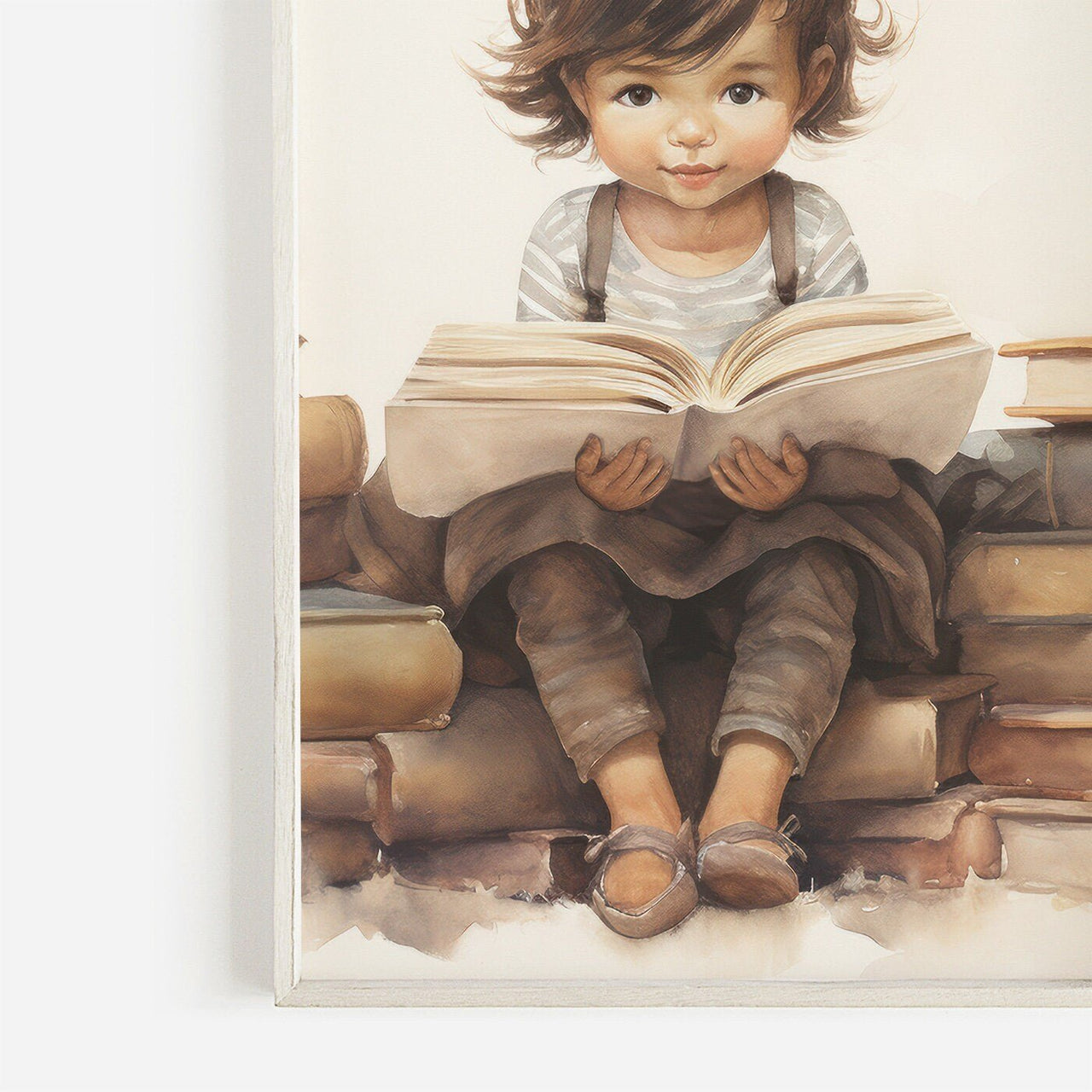 Little Girl on Books Wall Art – Vintage Nursery Print for Toddler Room • Set of 3