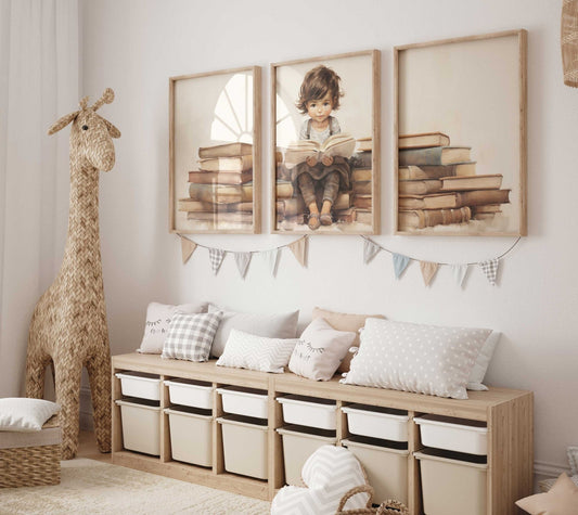 Reading Decor for Girls, Vintage Nursery Wall Art, Toddler Room Decor - WildfieldPrints
