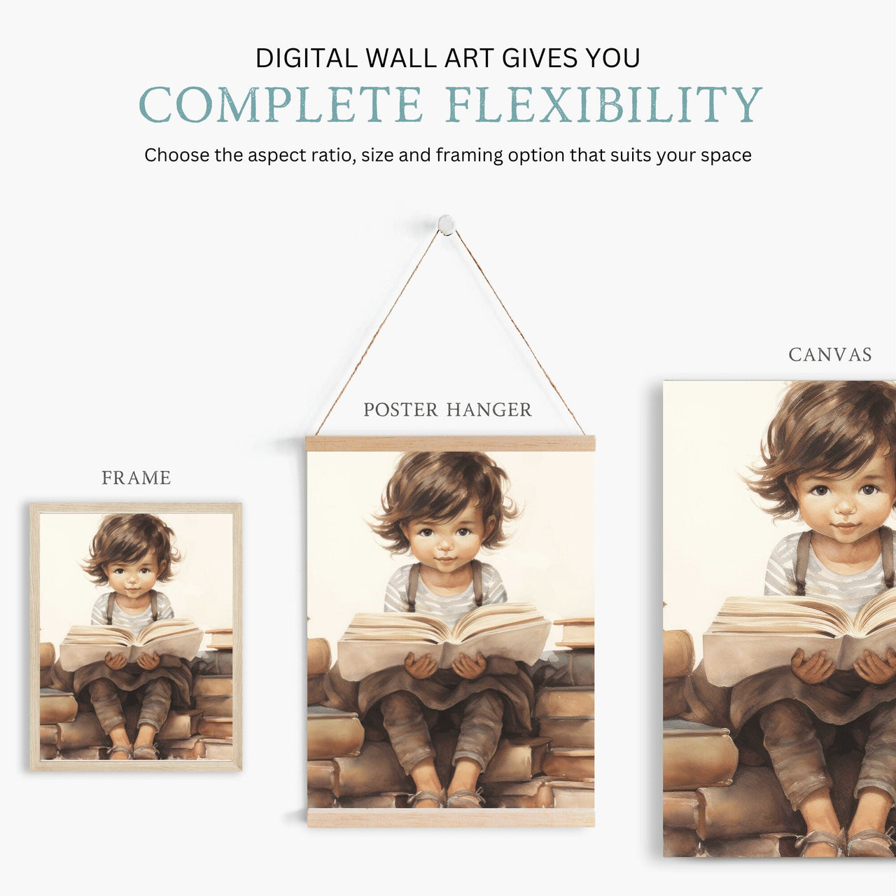 Little Girl on Books Wall Art – Vintage Nursery Print for Toddler Room • Set of 3