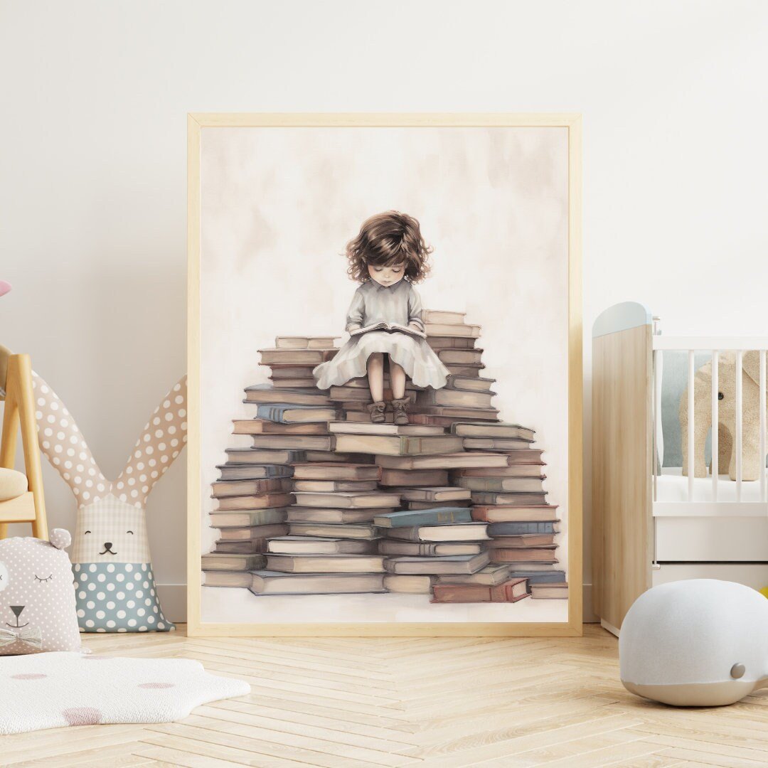 Little Girl Reading Wall Art – Learning Girls Room Decor