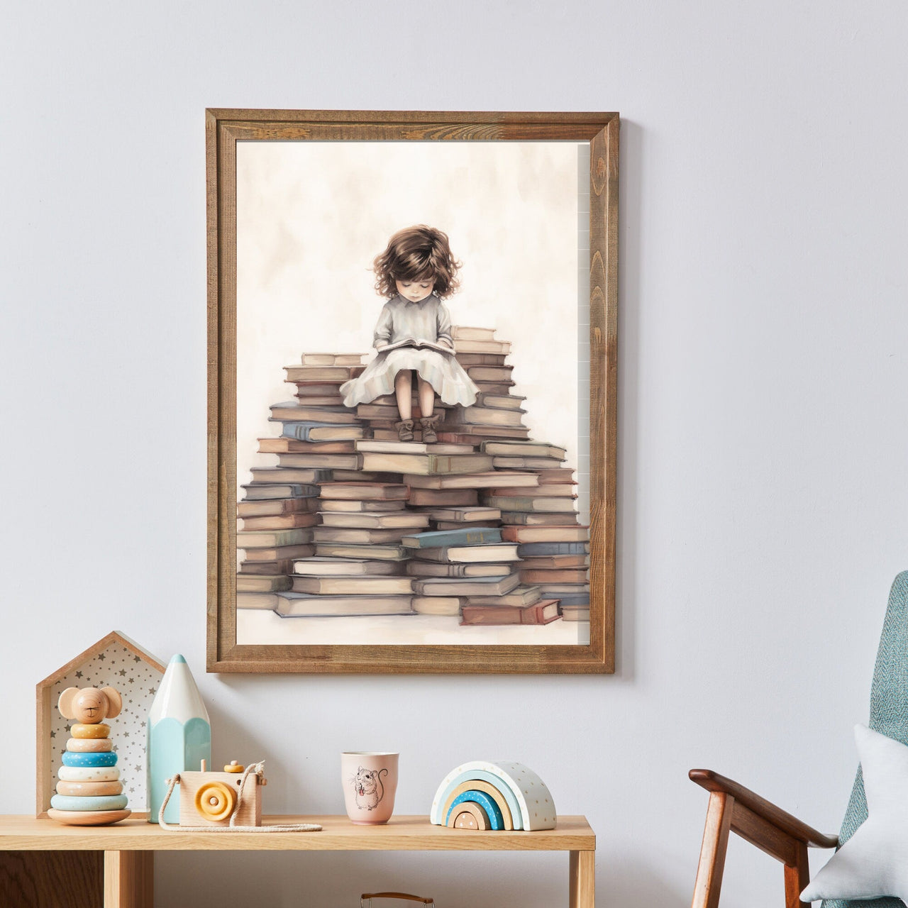 Little Girl Reading Wall Art – Learning Girls Room Decor