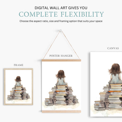 Reading Girl Wall Art, Vintage Style Decor for Kids' Room - WildfieldPrints