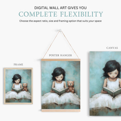 Reading - Themed Nursery Art, Adorable Teddy Bear Wall Decor, Rustic Girl Room - WildfieldPrints