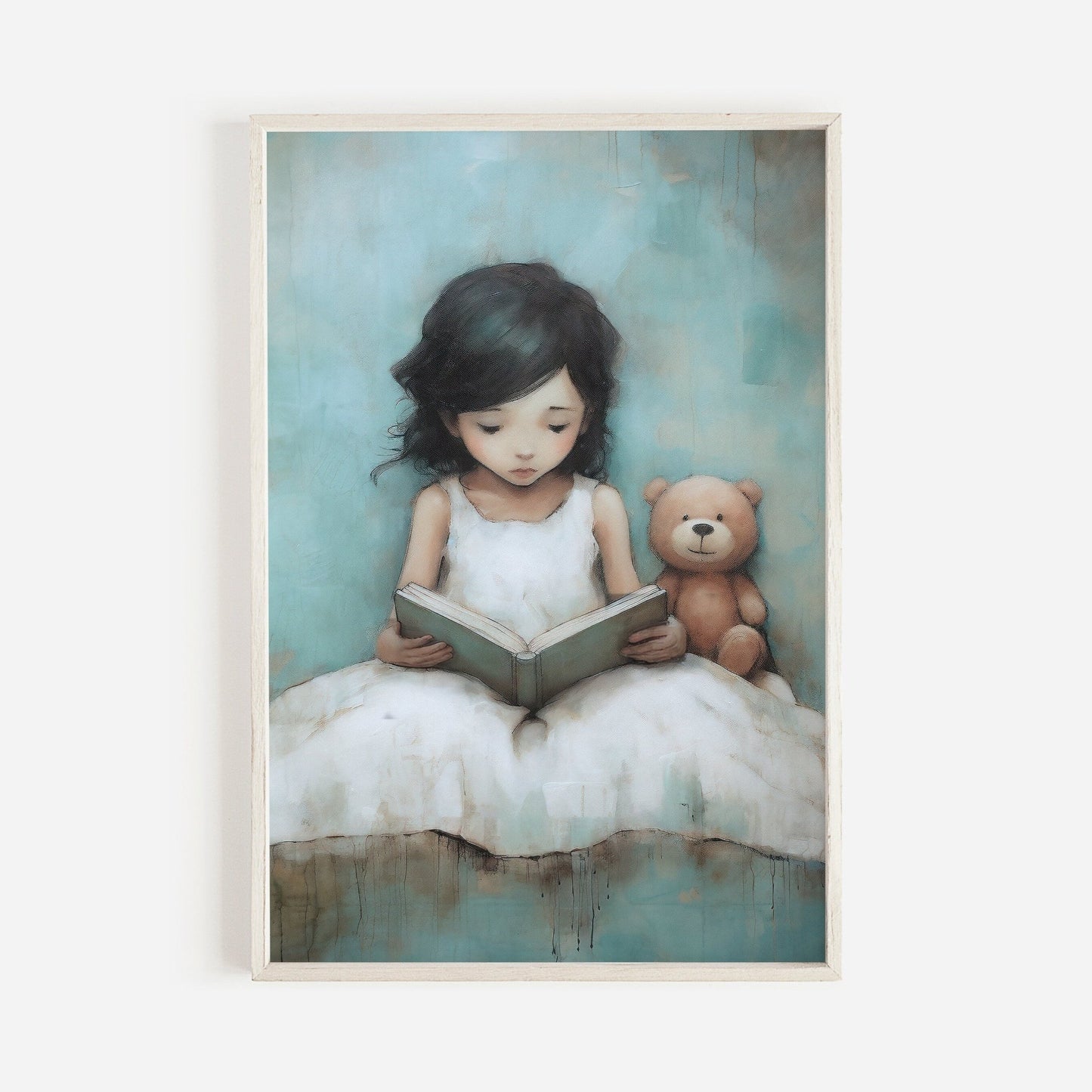 Reading - Themed Nursery Art, Adorable Teddy Bear Wall Decor, Rustic Girl Room - WildfieldPrints