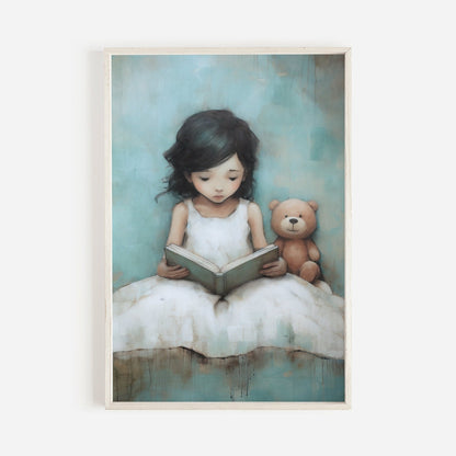 Reading - Themed Nursery Art, Adorable Teddy Bear Wall Decor, Rustic Girl Room - WildfieldPrints