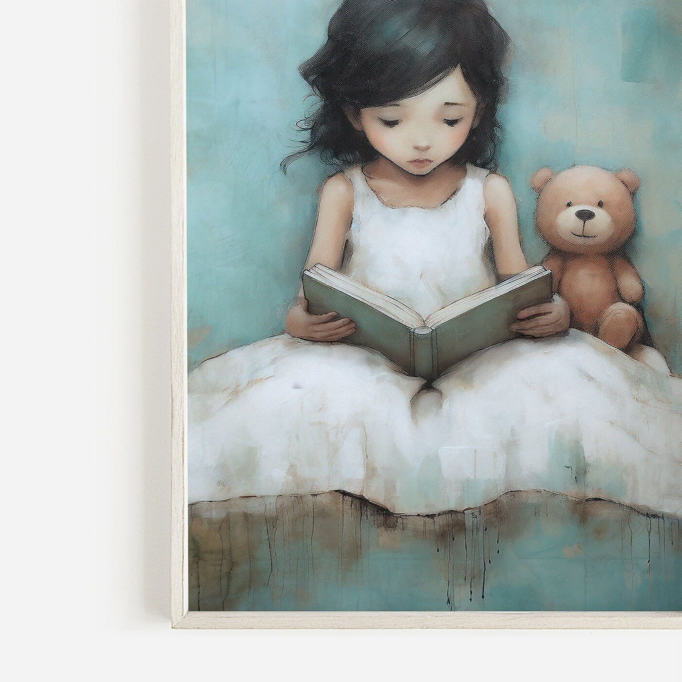Reading - Themed Nursery Art, Adorable Teddy Bear Wall Decor, Rustic Girl Room - WildfieldPrints