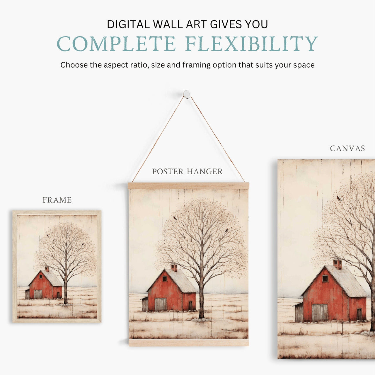 Red Barn Wall Art – Farmhouse Living Room Print
