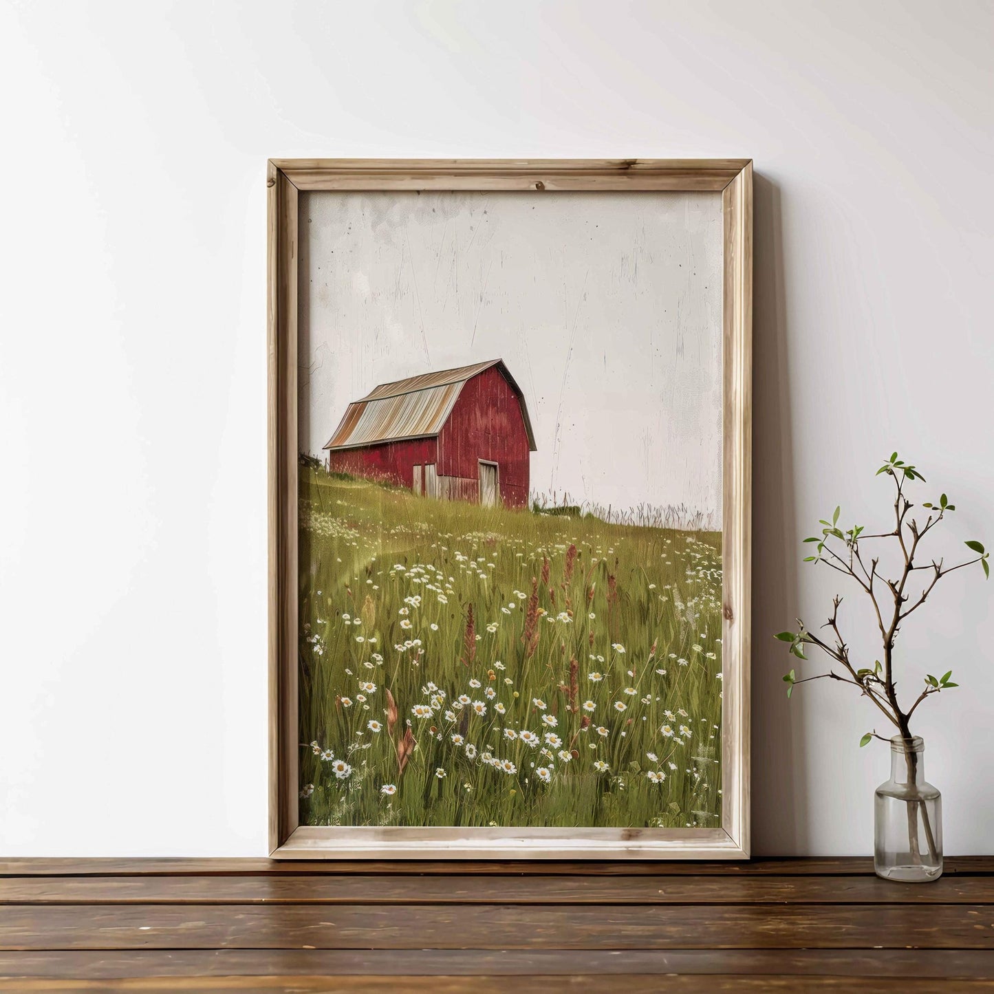 Red Barn Print, Vintage Farmhouse Decor, Farm Print, Wildflower Field, Countryside Landscape, Old Barn Painting,Printable Country Home Decor - My Store