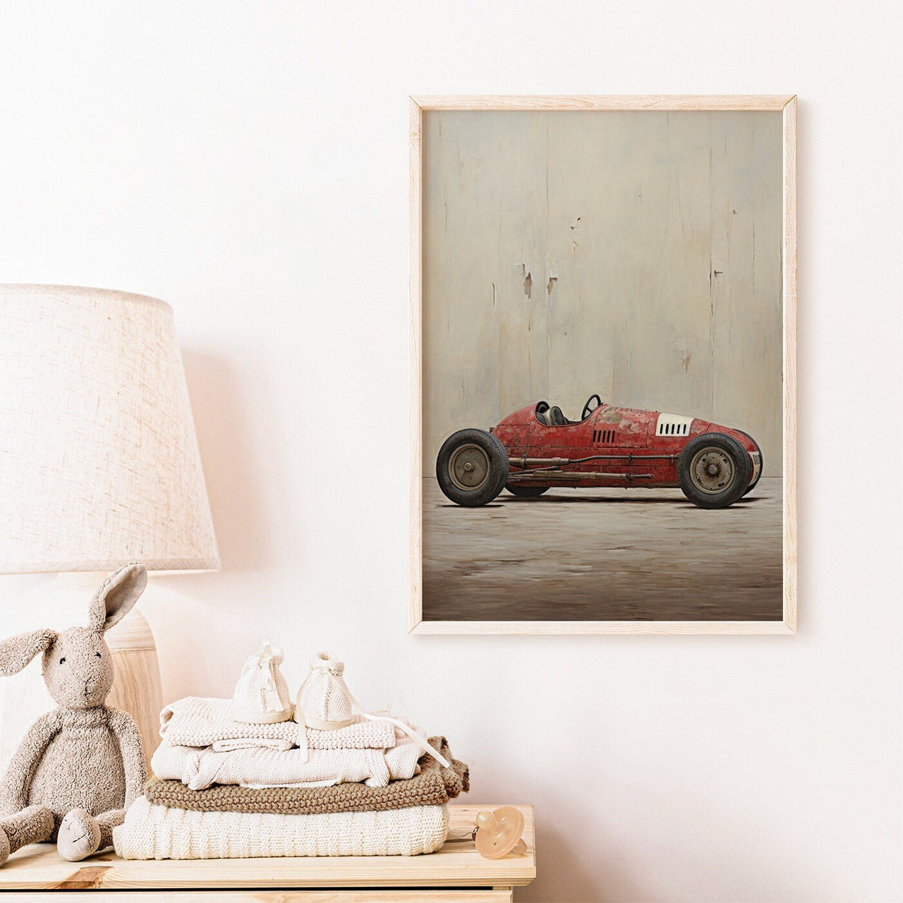 Red Vintage Racing Car Wall Art – Vehicle Boys Room Print