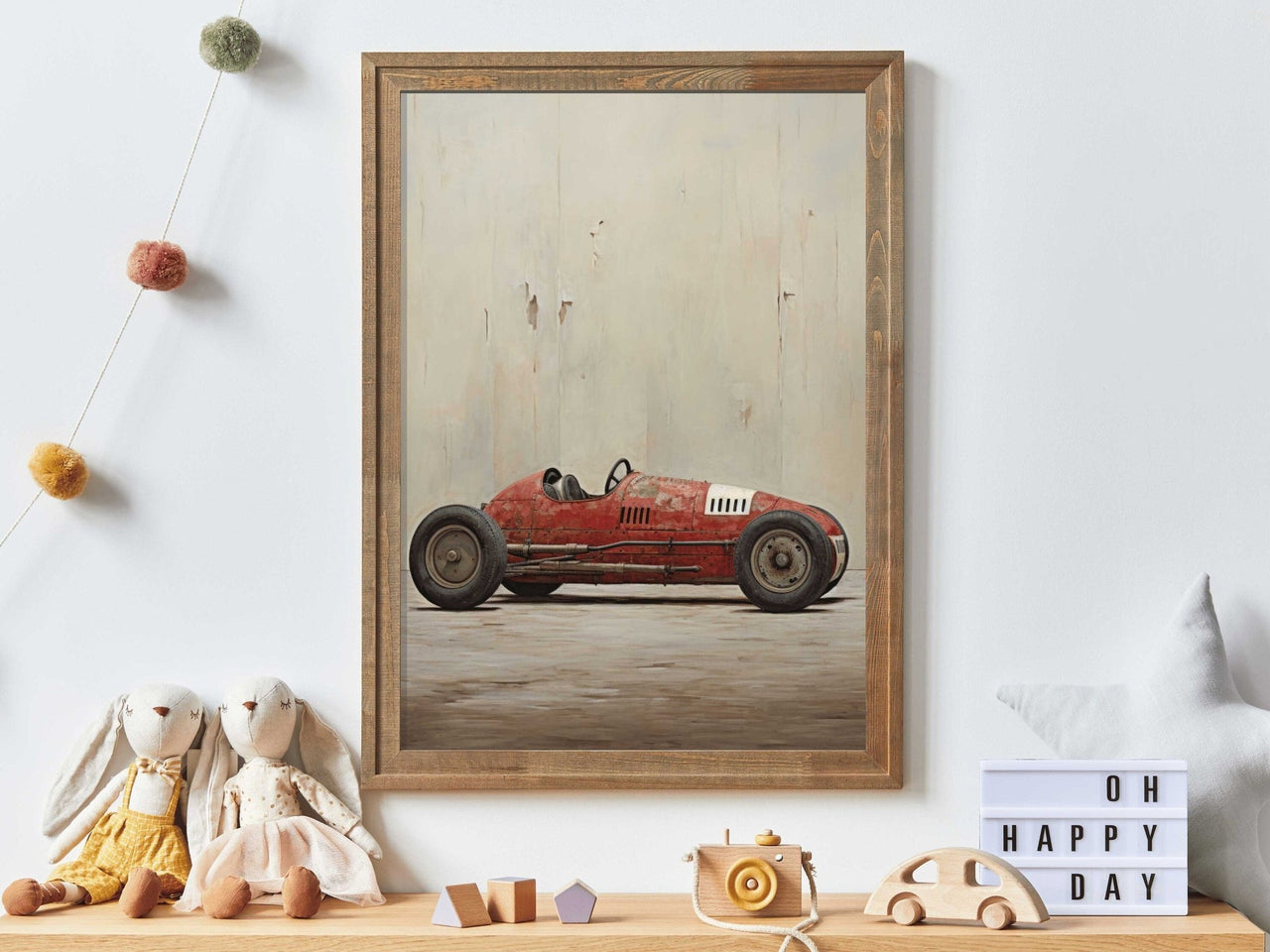 Red Vintage Racing Car Wall Art – Vehicle Boys Room Print