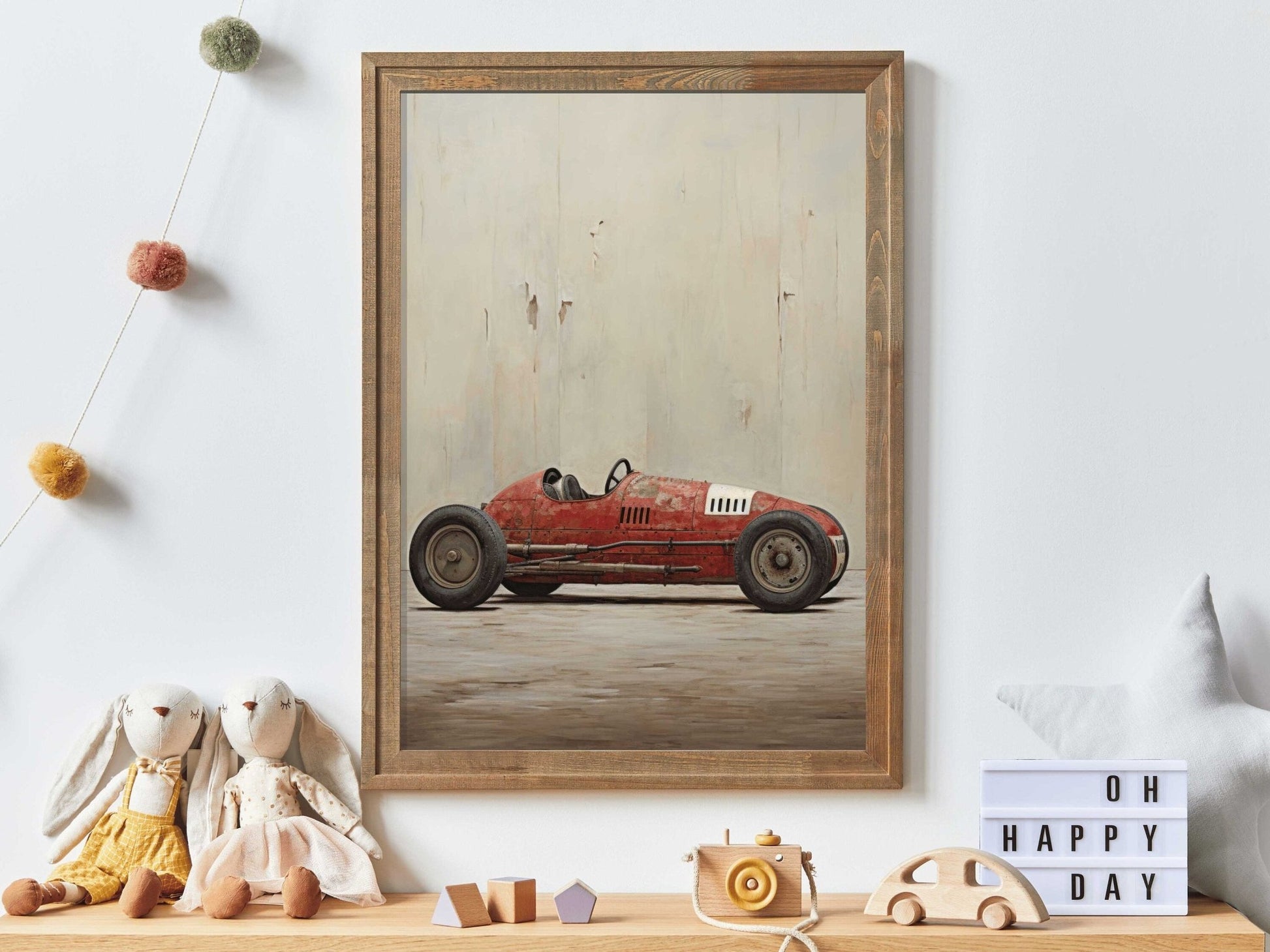 Red Vintage Racing Car Print, Boys Room Decor, Cool Wall Art - WildfieldPrints