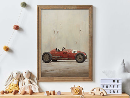Red Vintage Racing Car Print, Boys Room Decor, Cool Wall Art - WildfieldPrints